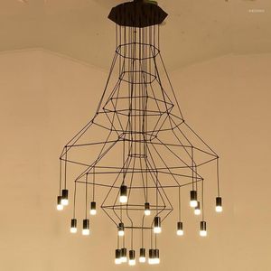 Plafoniere Lampadario di design Illuminazione moderna per soggiorno Sala da pranzo Camera da letto Nordic Wireflow Lobby Scala Loft Cucina Lampade a sospensione