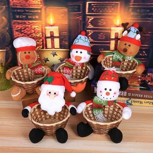 Decorações de Natal Tigela de Doces Cesta de Bambu Decoração de Mesa Titular Gingerbread Man Deer Boneco de Neve Papai Noel Festa 231124