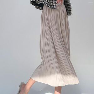 スカート女性のために長いプリーツ2023春夏秋シックな弾性バンドファッションエレガントなオフィスレディースラグジュアリーミディスカート