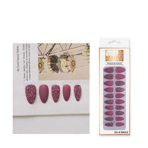 False unhas 24pcs Caixa de papel Glitter destacável com caixão médio fosco de caixão médio estiletto de capa completa pontas de unhas