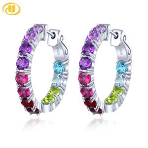 Dangle Chandelier Natural Colorful Gemstone Sterling Silver Clip Earring 5 Carats Genuine Garnet Amethyst Classic Jewelry Style Gifts 230425