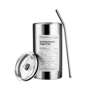 Matte Gray Stainless Steel Coffee Mug and Tea Cup with Lid and Straw - 12oz and 20oz, Ice Americano Mug