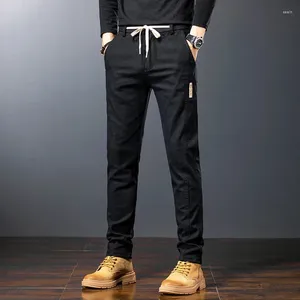 Erkek pantolon yüksek kaliteli pinstripe sıradan erkekler pamuk streç moda siyah gri sonbahar kış pantolon artı boyut 28-38