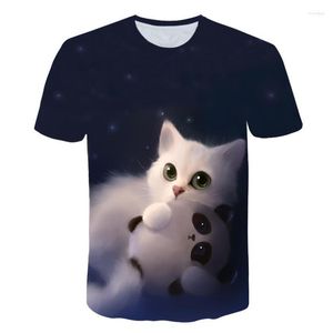 Camisetas masculinas de alta qualidade desenho animado t-shirt Luxury moda da moda marca Kitten Padrão 3d impressão feminina redonda pescoço curto