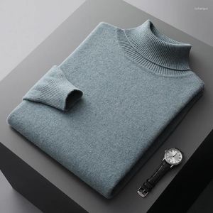 Maglioni da uomo Maglione classico di lana 100 Dolcevita in peluche di pura lana con risvolto invernale Pullover lavorato a maglia con base termica