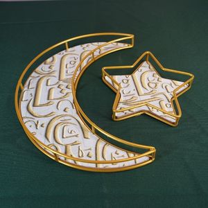 Andra evenemangsfestleveranser 2st Ramadan Kareem Iron Tray Decorations Moon Star Shaped Eid Mubarak Present Box Dessert Tray Craft Islam Muslim Party Festival 230425