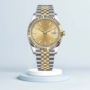 Luxuriöse automatische mechanische Uhr mit Datumsanzeige, Gold-Silber-Jubiläumsarmband, mintgrünes Uhrwerk, Saphirglas, wasserdicht, leuchtend, geriffelte Designer-Armbanduhr