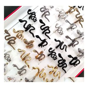 Band Ringe 100 Teile/los Übertrieben Antike Punk Stil Tier Schlange Ring Gold Sier Schwarz Mix Hip Hop Rock Mode Party Schmuck Unisex Dhrhs