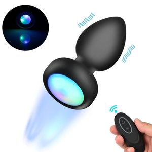 Vibradores Silicone LED Anal Butt Plug Vibrador Iluminação Luminosa Grandes Grânulos Controle Remoto Sem Fio Vaginal Sex Toy Homem Mulheres 231124