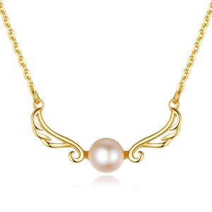 New Freshwater Pearl Angel Wings S925 Silver Pendant Necklace Jewelry Women Retro Plated 18k Gold Collar Chain Necklace Women Wedding Party Valentine's Day Gift SPC