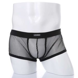 Mäns sexiga nät Underkläder Se genom Fishnet Boxer Bulge Pouch Transparenta trosor Exotiska underkläder Hombre