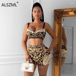 Women's Tracksuits Europe And America Sexy V-Neck Sleeveless Printed Bra Shorts Summer Fashion Pool Party Retro Suit