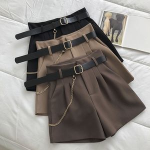 Damskie szorty swobodne vintage proste solidne kobiety Kobiety Summer Sweet Korean Pockets Shorts Ladies Empire Button Sashes Mini A-Line Sho 230425