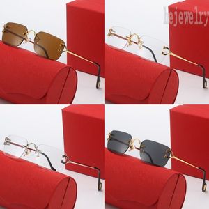 Óculos de sol femininos sem moldura Moda Moda Mens cota de ouro Luxury Lunette Homme Red Trendy vintage delicado delicado feminino esporte de óculos de sol PJ039 B23