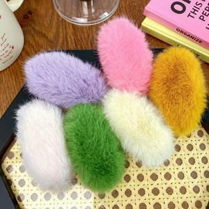 Hair Accessories YHJ Large Plush Mango BB Clip Korean Winter Solid Color Cute Sweet Hairpin Clips Women Barrettes