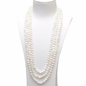 Chains Handmade Long 200cm Natural 7-8mm White Baroque Freshwater Pearl Necklace Sweater Chain