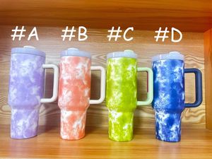 Wholesale! 40oz Tie Dye Travel Tumbler With Handle Stainless Steel Double Wall Insulated Bandhnu Cups Plangi Mugs B0036