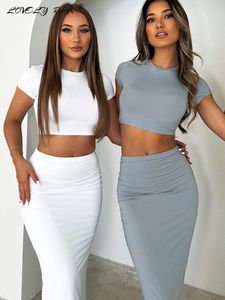 Dwuczęściowa sukienka Kobiety seksowny zestaw spódnicy mody solidne topy thirt długie bodycon spódnice żeńskie letnie 2 -częściowe baddie body szykowne strój 230424