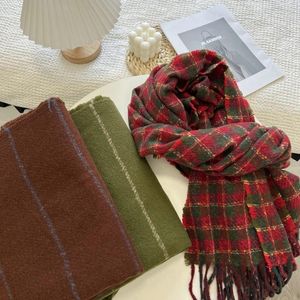 Scarves Fashion Red Checked Knit Scarf Thickened Warm Winter Women's Christmas Year Gifts For Women