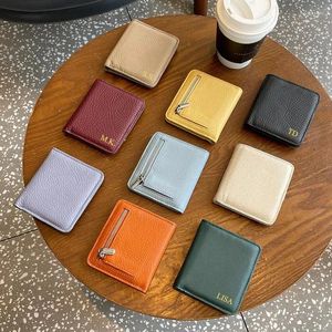 Card Holders Custom Letters Fashion Women Short Wallet Genuine Leather Bifold Small Coin Purse Ins Style Holder Money Clip