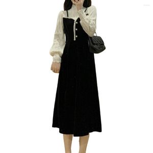 Vestidos casuais mulheres vestido de manga longa de manga longa de manga alta midi elegante partido de túnica de túnica