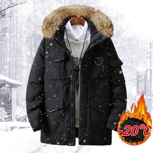 メンズジャケットファーカラー冬のメンフード付きパーカーコートミディの長さ冬のコート屋外濃い白いアヒルダウンジャケット231124