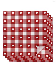 Table Napkin Valentine'S Day Love Red Plaid Napkins Cloth Set Tea Towels Birthday Wedding Party Decoration