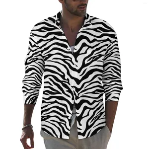 Camisas casuais masculinas camisa de zebra preta e branca impressão listrada masculina fria blusas de manga comprida gráfico y2k tops grandes de tamanho grande