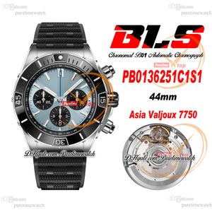 BLS Chronomat B01 ETA Valjoux A7750 Automatic Chronograph Mens Watch 44 Ceramic Bezel ICE Blue Dial Rubber PB0136251C1S1 Super Edition Reloj Hombre Puretime E5