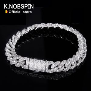 Beaded KNOBSPIN All Cuban Hip Hop Bracelet for Men 6mm 8mm Full Diamond with GRA 925 Sterling Silver Teen Girls Chain 230424