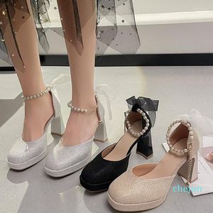 Dress Shoes 2023 Women's Chain Square Heels Sweet Lolita Fashion Simple Elegant Bridal Shoe