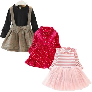 Girls Dresses 3 Leisure time Spring Baby Girl Striped with Bow Long Sleeves Princess Dress for Kids Clothes 18Y 231124