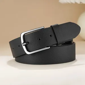 Belts Genuine Leather Belt For Men Business Casual Alloy Square Buckle Waistband Luxury Vintage High Quality Black Jeans Male