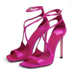 Sandalen Damen Luxus Sommer Pink Satin Open Toe Stiletto Concise High Heels Damen Pumps Knöchelriemen Designer Schuhe
