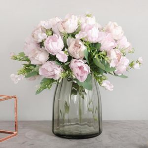 Decorative Flowers 30cm Real Touch Fake Silk Peony Artificial Flower Bouquet Realistic Home Decor