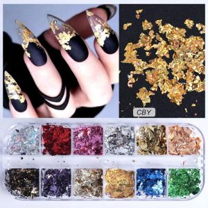 Gold silberte rote farbenfrohe Nagelkunstfolie Papier unregelmäßige Aluminiumnägel Aufkleber Maniküre Glitzer Gel Polnische Fingernageldekoration BJ BJ