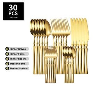 Dinnerware Sets 30pcs Glossy Gold Set Stainless Steel Tableware Knife Tea Fork Coffee Spoon Flatware Dishwasher Safe Dinner Cutlery 231124