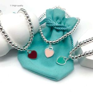 Charm Bracelets Tiffanylris Bangle Bracelet t Body Sterling Silver Fashion Versatile Love Small Circle Bead Bracelet Red Heart S2FH