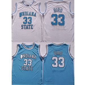 Hombres 33 Larry Bird Custom Indiana State Sycamores College Jerseys Blue White Customize University Basketball Wear Jersey de tamaño adulto cosido