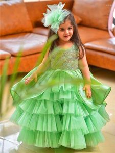 Abiti da ragazza Abito a fiori Adorabile senza maniche in tulle a strati di pizzo Ballo da principessa Prima comunione Regalo di compleanno a sorpresa per bambini