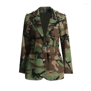 Women's Suits SuperAen 2023 Autumn Niche Design Floral Lace Up Waist High Street Camouflage Blazer Jacket Women