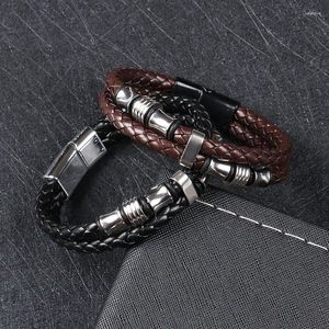 Braccialetti con ciondoli Bracciale vintage in pelle intrecciata creativa da uomo e da donna Lega di acciaio inossidabile Fibbia magnetica Gioielli personalizzati