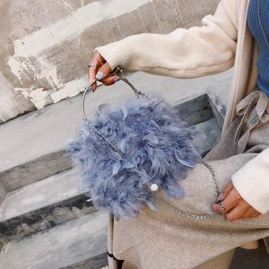 Evening Bags Soft Feather Ring Handbag Women's Fashion Shoulder Chain Bag Small Wallet 230424