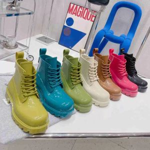 new jelly Women Ankle Boots mona boots Lace Up Wear Resistant fashion Rain boots Luxury Designer low heel Thick Soled shoes Boot