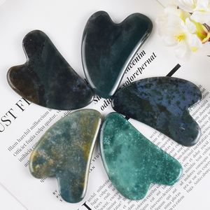 Natural Jade Gua Sha Tool Beauty Health Product Face Care Moss Agate Guasha Board Natural Stone Massager Neck Eye Skin Scraping Spa