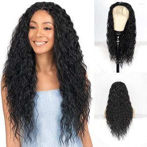 Curly Lace Front Long Loose Glueless For Women Heat Resistant Fiber Synthetic Hair With Baby Natural Black