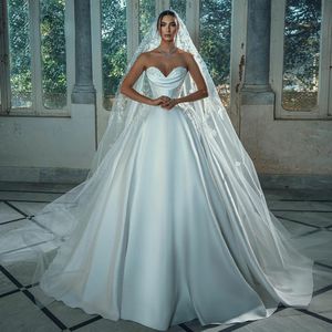 Luxury Satin A Line Wedding Dresses Cowl Neck Appliques Bride Gown for Bridal Puffy Skirt Sweetheart Arabic Dubai Wedding Gowns