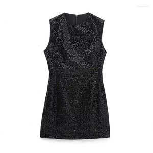 Casual Dresses Retro Sequined Slim O-Neck Dress Women's Chic Elegant Party Fashion 2023 Mini Holiday Youth Women