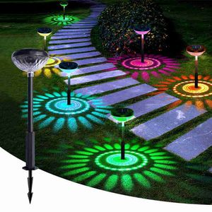 Gräsmattor Solar Lagsmattan Lampa Shadow Ground Insertion Light Two-Tone LED för Courtyard Garden IP65 Vattentät nattdekoration Hushåll VILLA Q231125