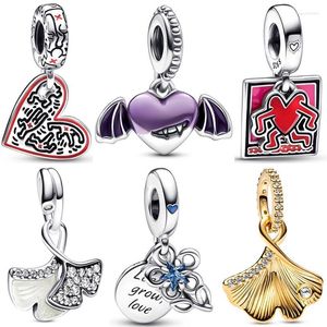 Loose Gemstones Vampire Winged Heart Flower Gingko Leaves Line Art People Pendant Bead 925 Sterling Silver Charm Fit Europe Bracelet Jewelry